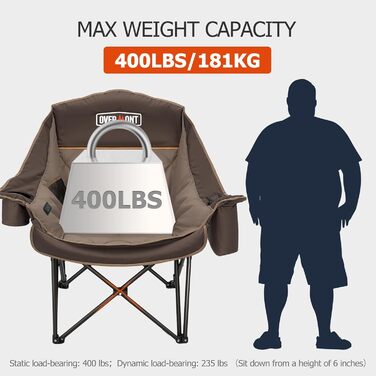 Овермонт Розкладне крісло для кемпінгу з підігрівом XL для дорослих – ідеально для зимових походів, риболовлі (Хакі)