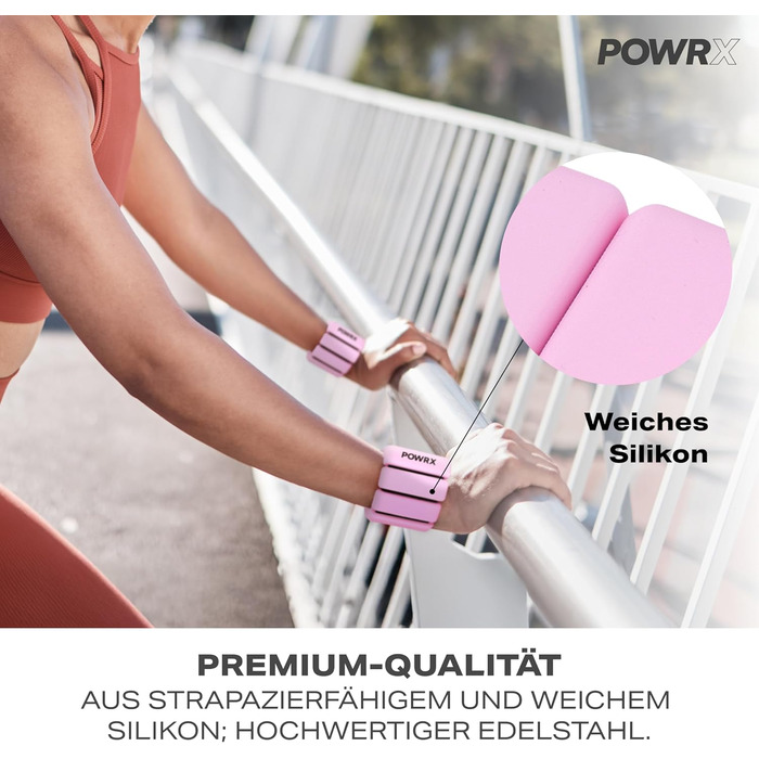 Ваги для зап'ястя PowrX для чоловіків: високоякісний силікон, нержавіюча сталь, зручні, легкі в очищенні, стійкі до поту та запаху, для фітнесу, тренувань, подорожей - Білий Рожевий