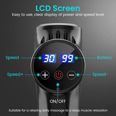 Масажний пістолет для м'язів з 30 режимами, LCD-дисплеєм, 10 насадками, 2500mAh, електричний