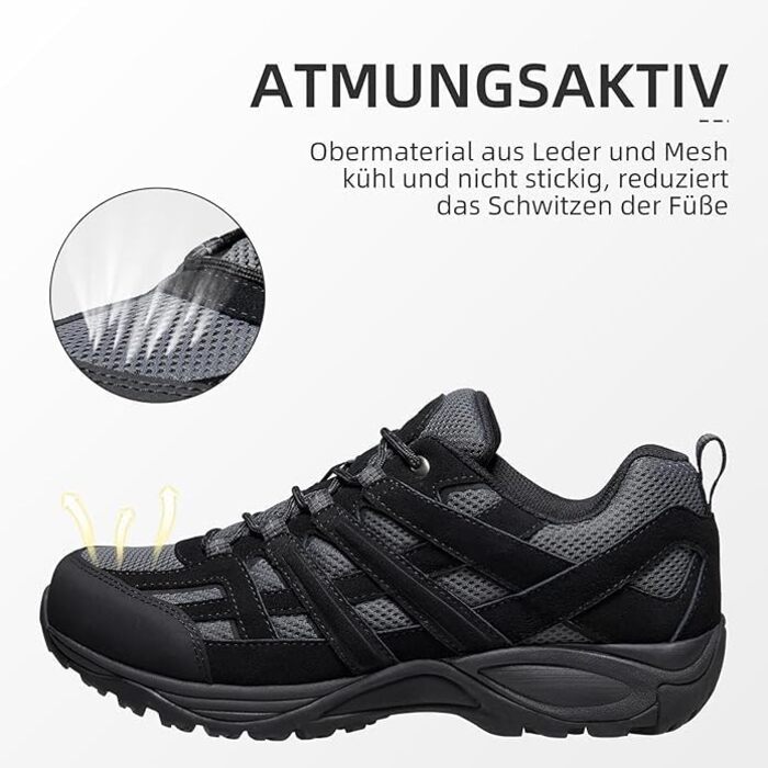 Черевики для хайкінгу чоловічі - дихаючі трекінгові кросівки для походів та хайкінгу, неслизькі та легкі outdoor кросівки, чорні, 43 EU