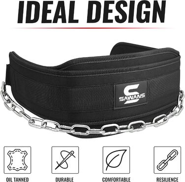 Пояс для підтягувань з неопреновою підтримкою спини - сталева ланцюг для важкої атлетики, бодібілдингу, пауерліфтингу, тренувань у спортзалі, чорний, універсальний розмір