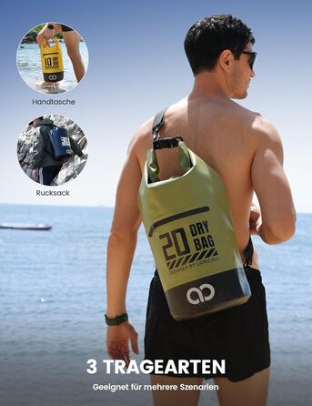 Водонепроникний рюкзак-сумка Dry Bag Lamicall 20L, зелений - міцний, з водонепроникним чохлом для телефону