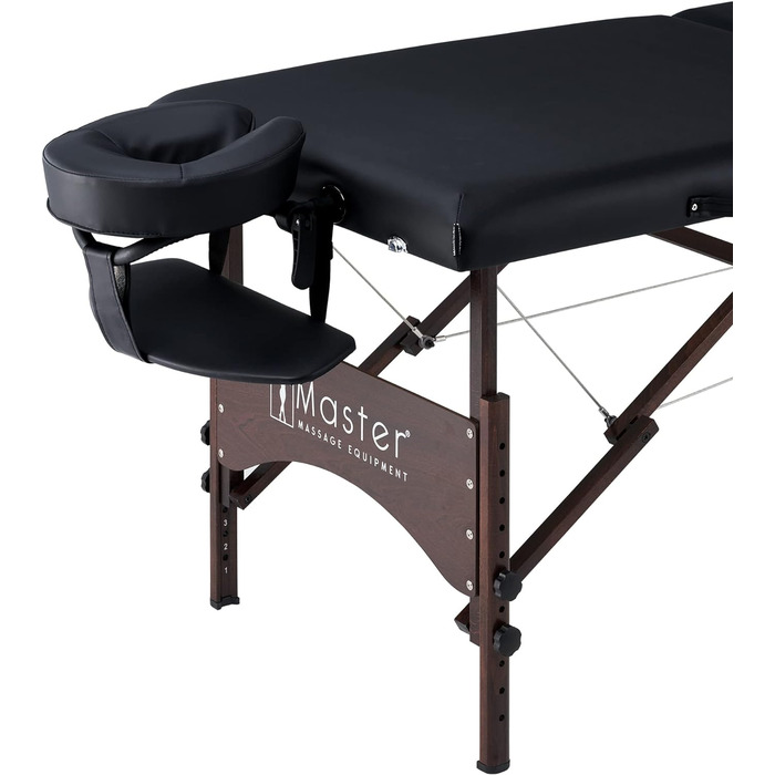 Портативний масажний стіл Master Massage Argo 71 см, складаний, масажне ліжко з ніжками з горіхового дерева, чорний, у комплекті сумка для транспортування