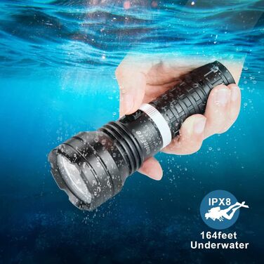LED-ліхтар для дайвінгу WholeFire XHP70, 10000 люменів, IPX8, 50м, водонепроникний, з акумулятором та зарядним пристроєм
