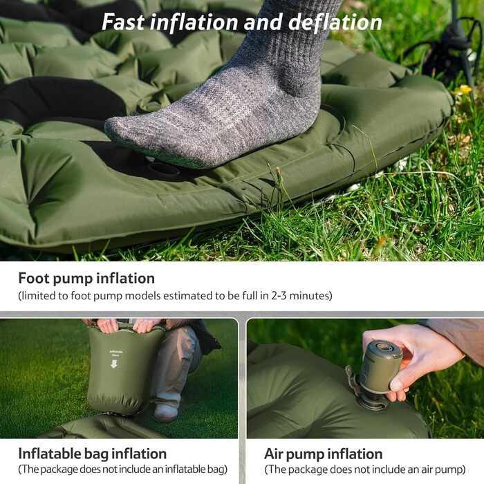 Килимок для кемпінгу Naturehike, Ultraleichte, з інтегрованим насосом, для велосипедних походів та наметів, армійний зелений, двоспальний