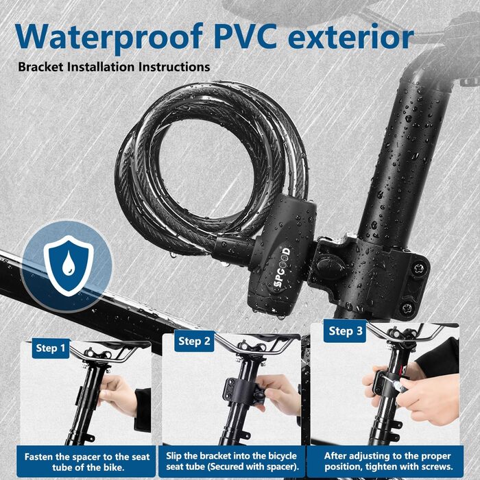 Надійне велосипедне замкове тросик 120 см, 12 мм, чорний. Захист від крадіжки для велосипеда, триколісного велосипеда, мотоцикла, скутера. 2 ключі, високий рівень безпеки.