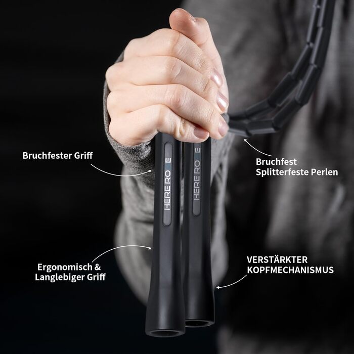 Стрибкове канат Hererope з перлами, регульований, для дорослих та дітей, 3 м, з міцними ручками та безпечними перлами для фітнесу, чорний