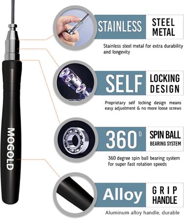 Стрибкове канат для боксу та CrossFit преміум-якості, без заплутування, самозатягування, без гвинтів, чорний