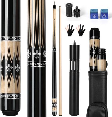 AKLOT Більярдний кий професійний з телескопічним подовженням, канадська береза, з кейсом для кия, 147 см (58''), 538-595 г (19-21oz) (Сріблястий 595 г)