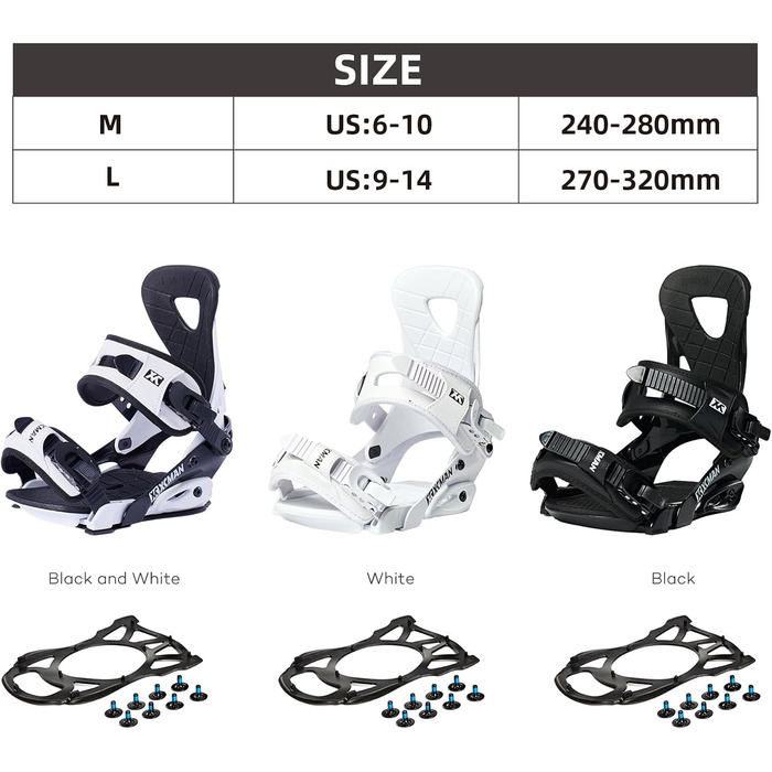Кріплення для сноуборду XCMAN Outdoors All-Mountain, чорно-білі, розмір 6-9 US (37-41 EU)