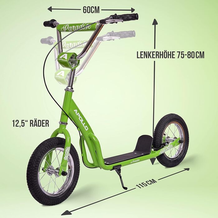 Дитячий самокат Apollo Retro Scooter Paradise з повітряними колесами 12,5 дюйма, широкий майданчик, стильний трюковий самокат для дітей і підлітків