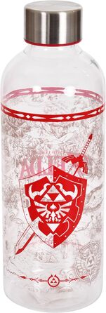 Пляшка для води Elbenwald The Legend of Zelda 850 мл з гербом, прозора/червона, 22,5 см, пластикова, з гвинтовою кришкою