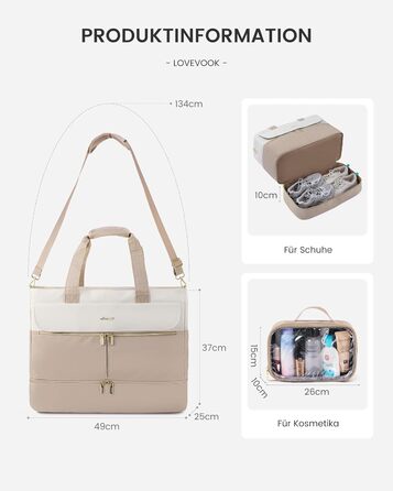 Спортивна сумка LOVEVOOK Weekender 45L з відділенням для взуття та мокрих речей, для подорожей, спортзалу, пологового будинку, ручної поклажі (зелено-бежева)