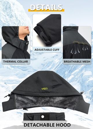 Зимова куртка Ibin для чоловіків: тепла, функціональна, водонепроникна, дихаюча. Ідеальна для катання на сноуборді, походів та активного відпочинку на природі. Розмір L, чорно-сіра.