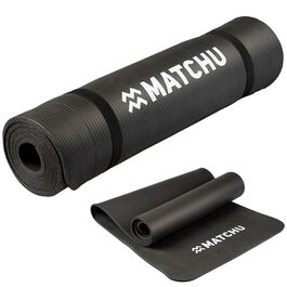 Килимок для фітнесу, йоги та спорту MATCHU 180x60x1 см, NBR, чорний + Ремінець для перенесення
