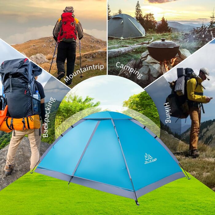 Намет JELUCAMP купольний для кемпінгу 1-6 осіб, водонепроникний, легкий, синій - для походів та відпочинку на природі