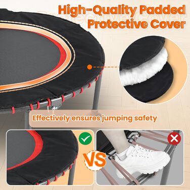 Трамплін для фітнесу LIFERUN Indoor з бортиком | До 150 кг | 3 регульовані ручки | Без монтажу | 102/122 см | Для дітей та дорослих | Гнучкі пружини | Для дому