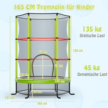 Трамплін GOPLUS Indoor з сіткою безпеки, дахом, сталевою конструкцією, для дітей, Ø165 см, до 135 кг