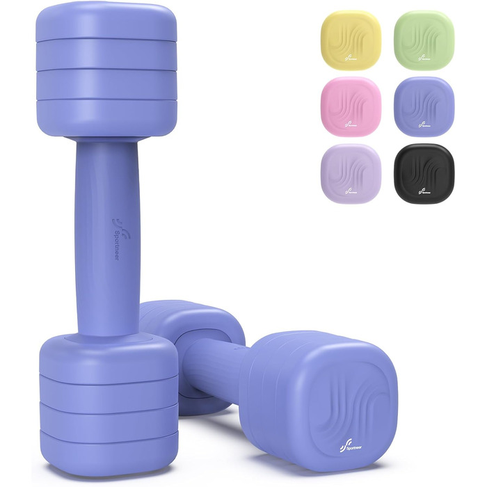 Sportneer Регульовані гантелі для жінок - набір з 2 гантелей (по 1-2,5 кг) з неслизьким TPU-покриттям, 4-в-1 набір гантелей для фітнесу вдома, домашній спортзал та силові тренування (світло-блакитний)