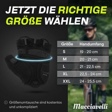 Велосипедні рукавички MACCIAVELLI® для чоловіків та жінок | З гелевими вставками, дихаючі, з підкладкою | Рукавички для MTB, шосе, трекінгу | Чорний, розмір L