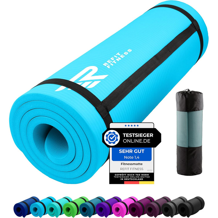 Килимок для йоги та пілатесу Gymnastikmatte Profi 190x60 см, 10-15 мм, NBR, з ременем та сумкою - антиковзкий килимок для спорту