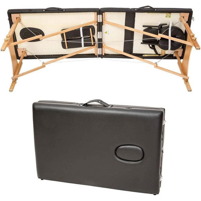 Дерев'яне крісло-масажер BAKAJI з 3 зонами, складне, для фізіотерапії, спа, велнес, професійних косметологів, чорний колір, XL LUX, з сумкою для перенесення