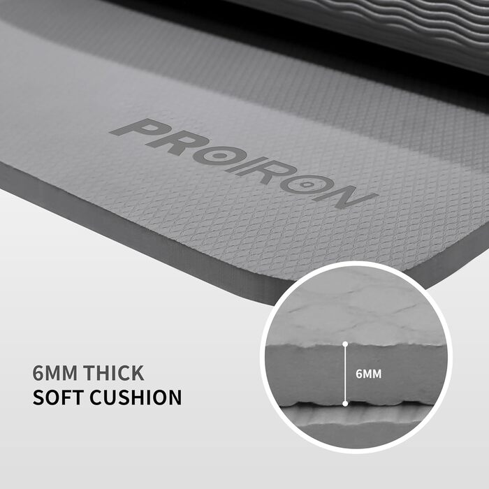 PROIRON Складаний йога-мат TPE 183x61x0,6 см, нековзкий, легкий, з сумкою, для фітнесу та пілатесу, сірий