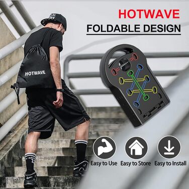 Дошка для віджимань HOTWAVE Push Up Board, 20 в 1, складана, для дому та фітнесу, професійний тренажер для чоловіків та жінок, чорна