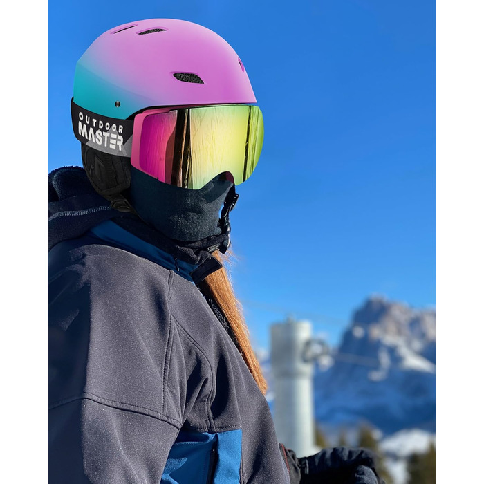 Шлем Outdooraster Skihel Set з маскою Skihel PRO для жінок, чоловіків та молоді (перехідний колір фіолетово-блакитний, розмір L)