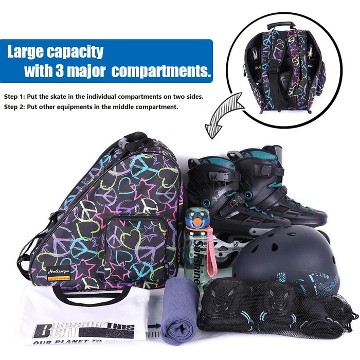 Сумки для роликів, ковзанів, фігурного катання Holisogn HLS002 - чорні, для дітей, підлітків та дорослих