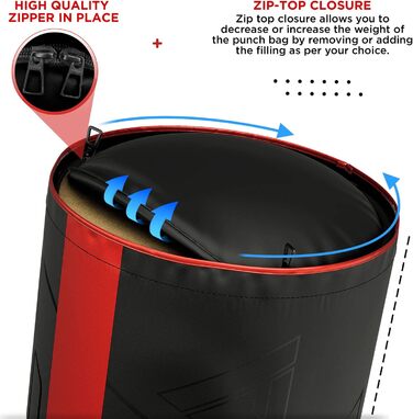 Боксерський мішок RDX 12 кг з рукавичками та крутильним мотузкою, 60 см, для дітей. Ідеально для боксу, кікбоксингу, MMA, муай-тай, карате. Боксерський мішок з натуральної шкіри Maya Hide для хлопчиків та дівчаток (червоний)