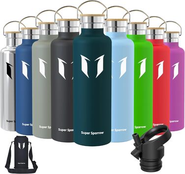 Фляга Super Sparrow з нержавіючої сталі - 350мл/500мл/620мл/750мл/1л - Термос-фляга, без BPA, для дітей, спорту, школи, фітнесу, з 2 кришками (1000 мл, нефрит)