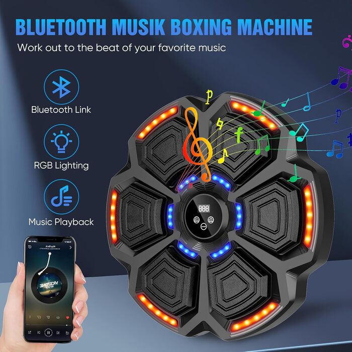 Музична боксерська машина з LED-підсвіткою та Bluetooth, для дорослих та дітей, чорна