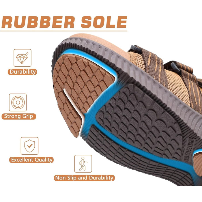 Чоловічі трекінгові сандалії KuaiLu: зручні, ортопедичні, для підтримки стопи при фасціїтусі, для активного відпочинку, літні, легкі, з відкритими пальцями, з регульованою застібкою-липучкою, розмір 48 EU, хакі-коричневі