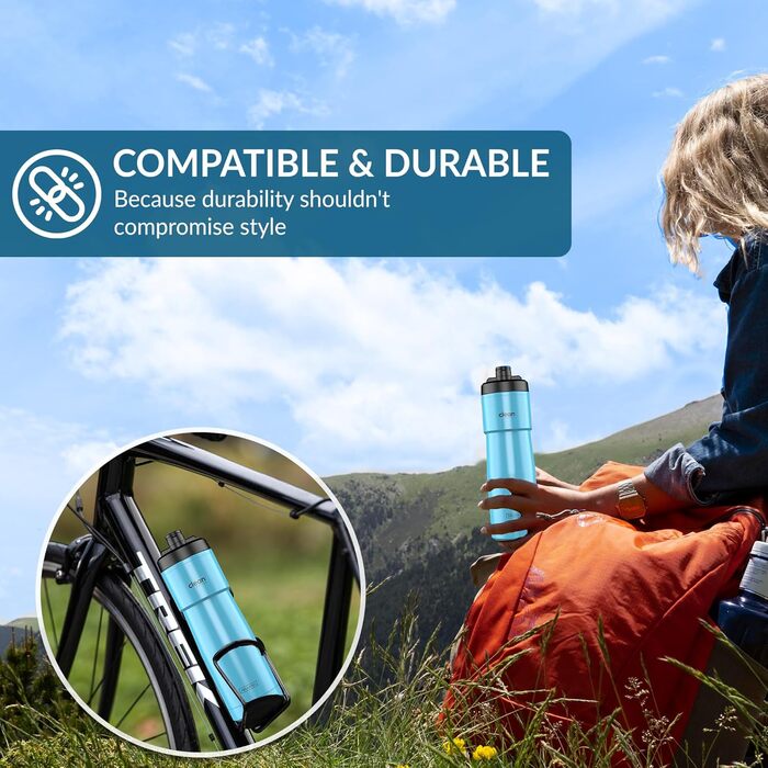 Ізотермічна велосипедна пляшка The Clean Hydration Co Sport 23, легко миється, для пиття під час їзди, синя глянцева