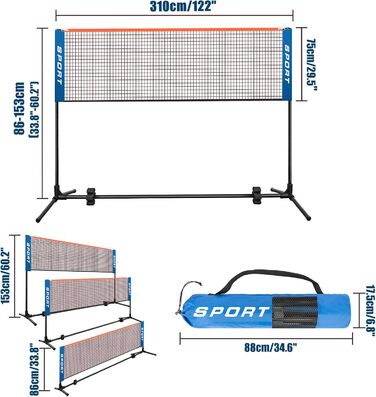 Набір для бадмінтону та піклболу AKOZLIN: регульована висота, сумка для перенесення, універсальне поле для бадмінтону, волейболу, тенісу, піклболу та футбольного тенісу