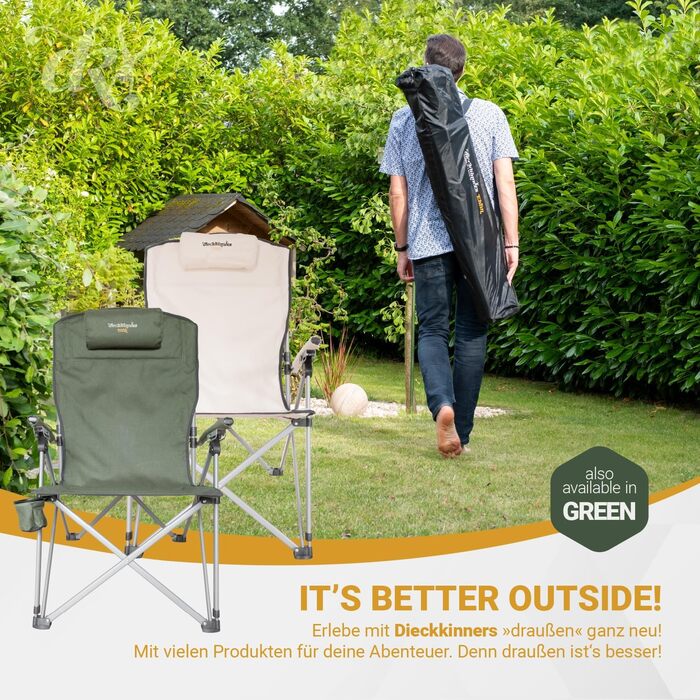Дитячий складний стілець для кемпінгу Dieckkiners Ehlin, сталевий, регульована спинка, для балкону, саду, тераси, зелений/бежевий