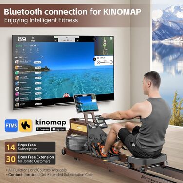 Гребний тренажер JOROTO MR380/MR390 для дому: складаний, з дубовим корпусом, 28L бак, Bluetooth монітор, 158 кг, підставка для телефону/планшету