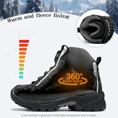 Зимові черевики для хлопчиків ASHION, 39 EU, чорні: утеплені, для трекінгу та ходьби