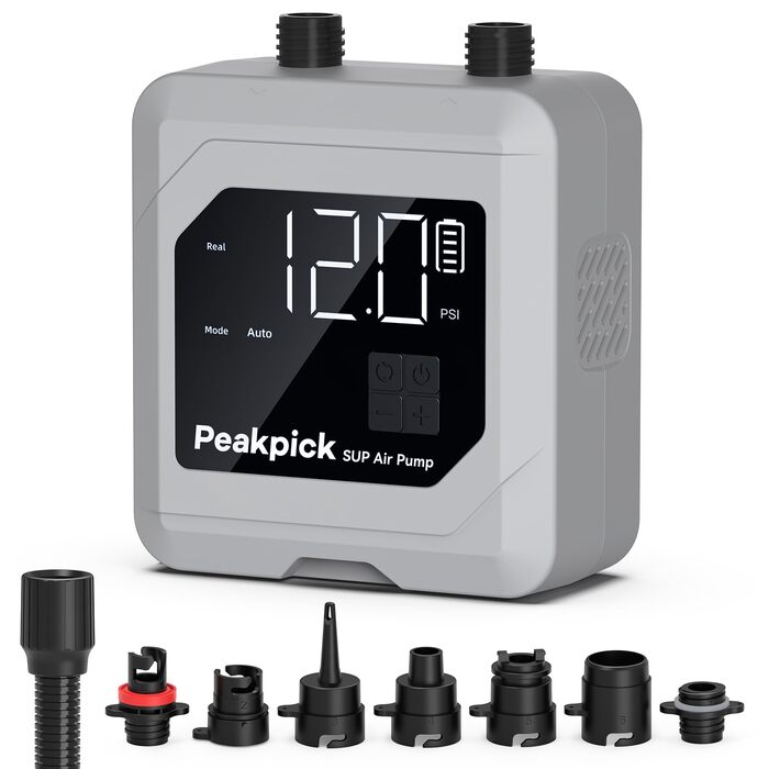 Електричний насос для SUP-дошки 20 PSI, акумуляторний компресор для падлборда, сап-борда, кемпінгового надувного матраца та тенту, двоступеневе роздування та стравлювання, сірий
