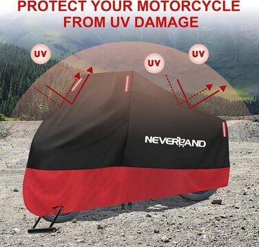 Водонепроникна мотоциклетна накривка Neverland для зберігання на вулиці та в приміщенні. 210D, 220 x 95 x 110 см. Підходить для мотоциклів, скутерів, мопедів.