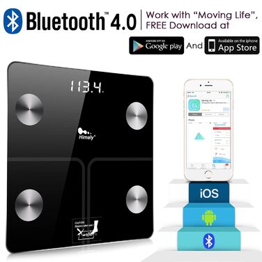 Розумна вага для тіла himaly: електронна Bluetooth-вага для вимірювання жиру, ваги, ІМТ, води, кісткової маси, калорій і вісцерального жиру, цифрова вага для ванної кімнати