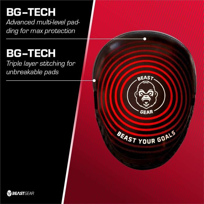 Лапи для боксу Beast Gear з натуральної шкіри, вигнуті, з підтримкою зап'ястя та регульованим ременем для хук, джебу, MMA, кікбоксингу та муай-тай