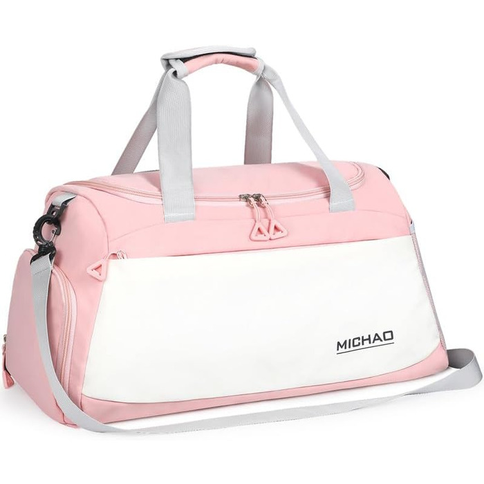 Спортивна сумка-рюкзак для подорожей: велика, водонепроникна, з відділенням для взуття та мокрих речей, для жінок та чоловіків (білий+рожевий)