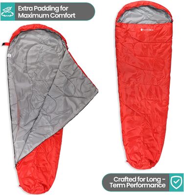 Спальний мішок Mumienschlafsack для дорослих - легкий, компактний, водонепроникний з капюшоном, 220x85 см, для кемпінгу, походів, подорожей (червоний)