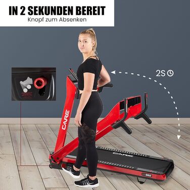Бігова доріжка Care Fitness з мотором, складана, електрична, з моторизованим нахилом, LCD-дисплеєм і підтримкою додатка Kinomap для дому