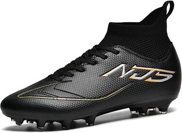 Чоловічі футбольні бутси для юніорів, бутси для тренувань High Top з шипами, професійні бутси для змагань, Outdoor спортивне взуття, Kunstrasen, унісекс (Чорний, 41 EU)