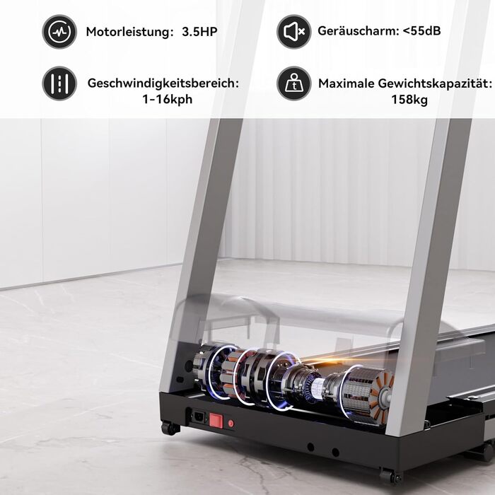 Лякуффі Raceable Walking Pad: Керування через додаток, AI-тренування, для використання під столом, до 136/159 кг, сумісний з Wearable Devices, срільно-чорний