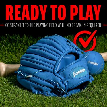 Рукавичка для бейсболу Franklin Sports RTP Kinder Teeball (24,1 см, права рука, королівський синій) + м'яч - дитячий набір для ті-болу для хлопчиків та дівчаток
