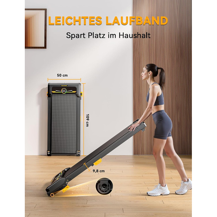 Біговий тренажер з нахилом 10%, Компактний біговий стіл для дому та офісу, Walking Pad, вантажопідйомність 150 кг, 2.5HP тихий мотор, портативна бігова доріжка з пультом керування 1-6 км/год, жовтий
